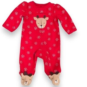 CHILD OF MINE Red Onesie with snowflakes and appliqué reindeer on front & feet